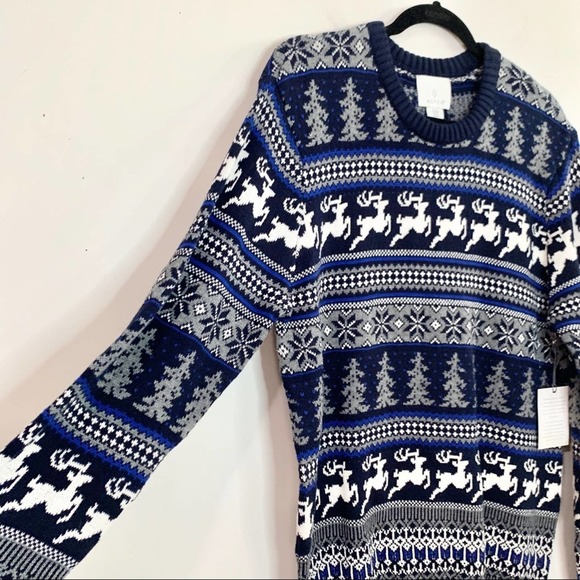 NWT ASPEN Blue Reindeer Holiday Pullover Sweater - Picture 2 of 9